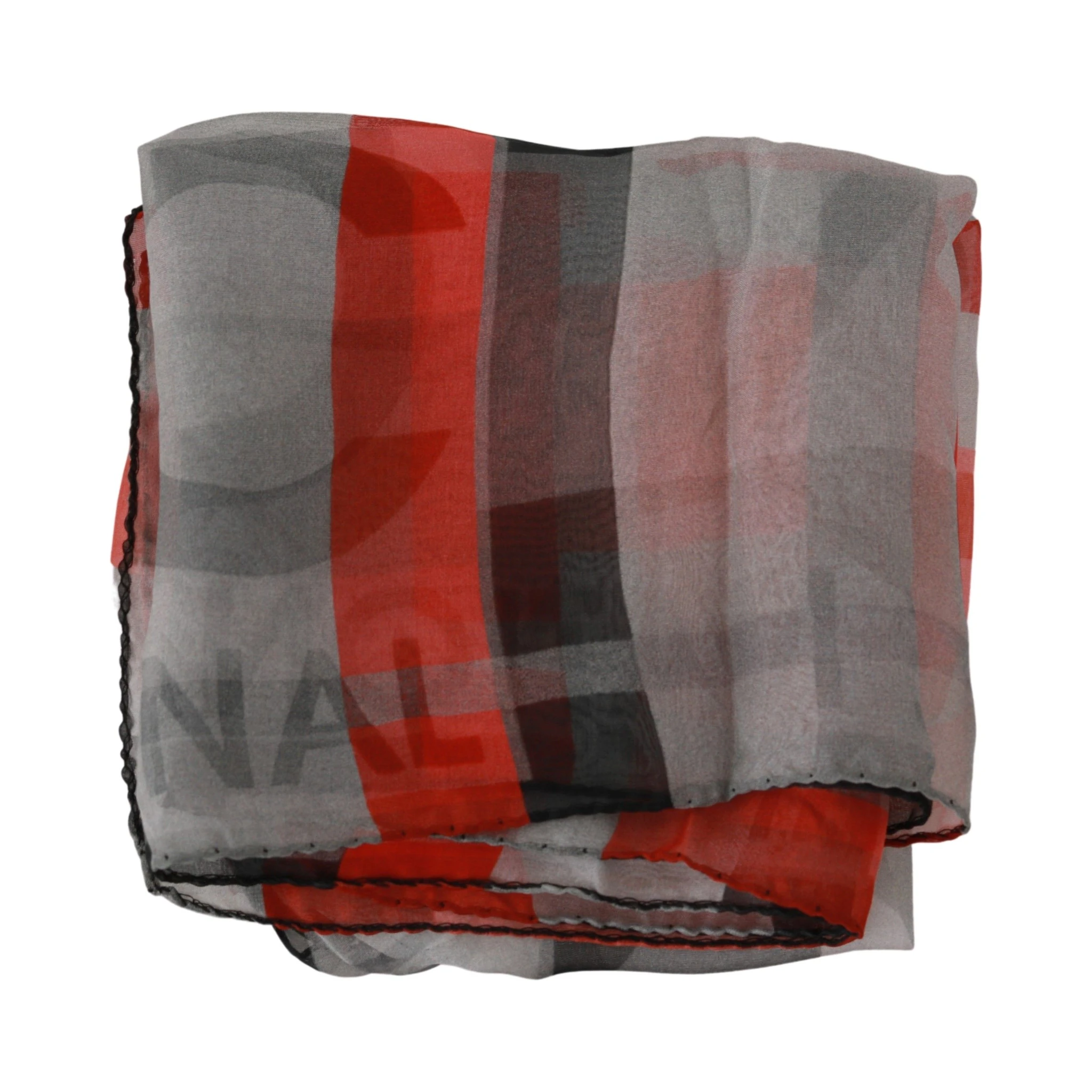 Red 100% Silk Branded Gray Scarf