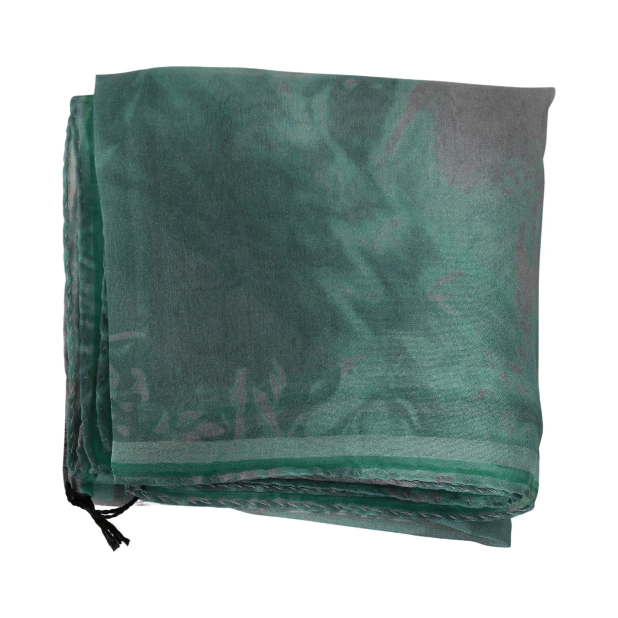 Green Silk Shawl Foulard Wrap Scarf