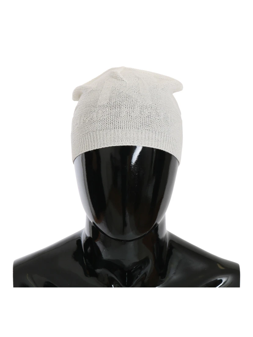 Beanie White Wool Blend Branded Hat