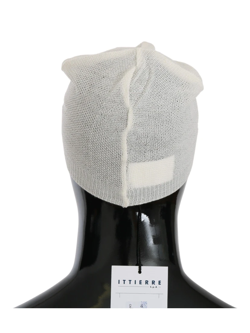 Beanie White Wool Blend Branded Hat