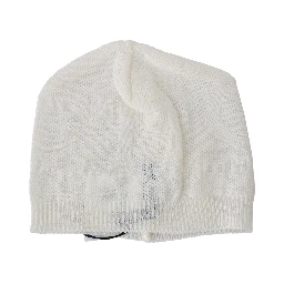 Beanie White Wool Blend Branded Hat