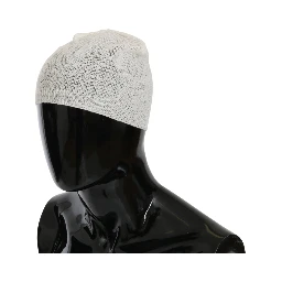 Beanie White Wool Blend Branded Hat