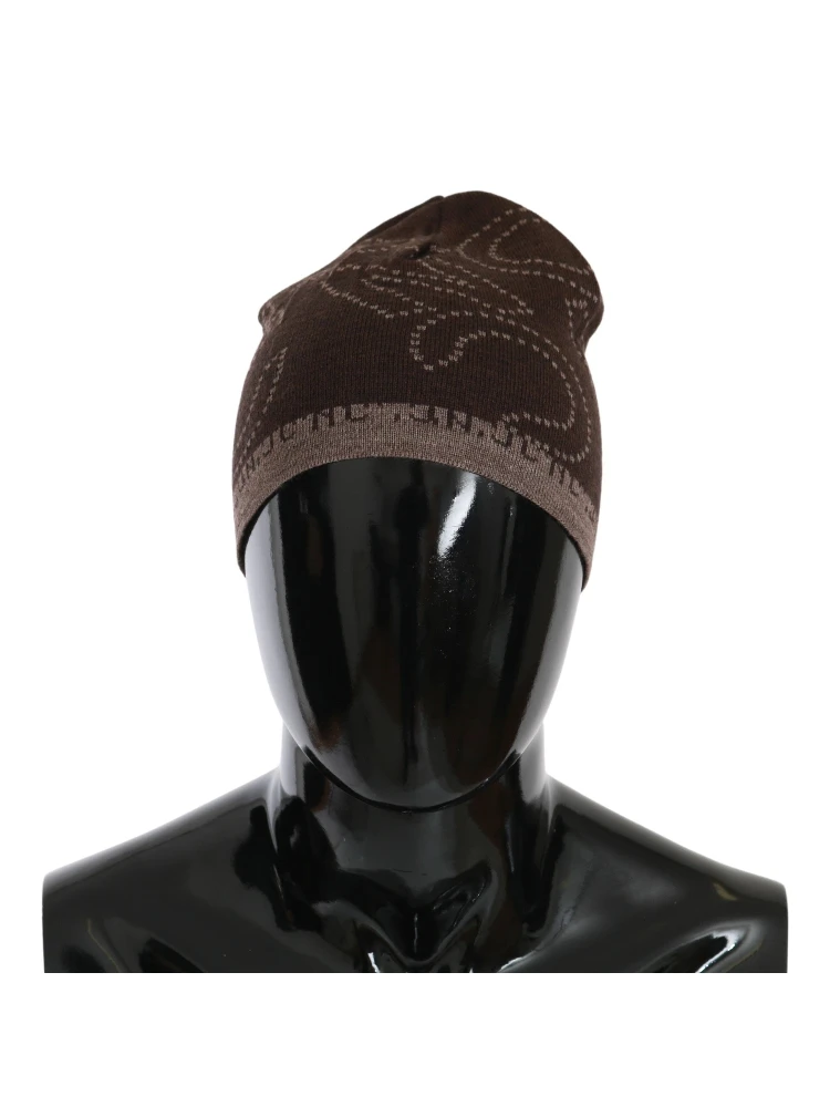 Beanie Brown Wool Blend Branded Hat
