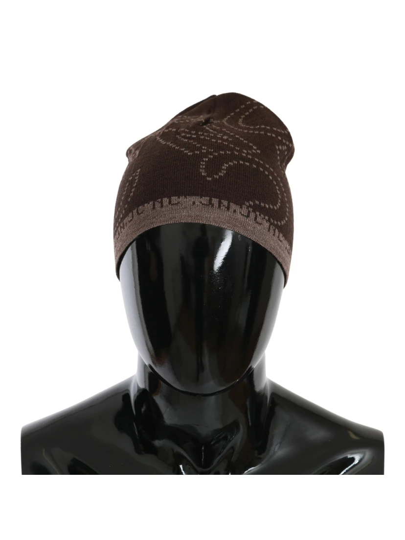 Beanie Brown Wool Blend Branded Hat