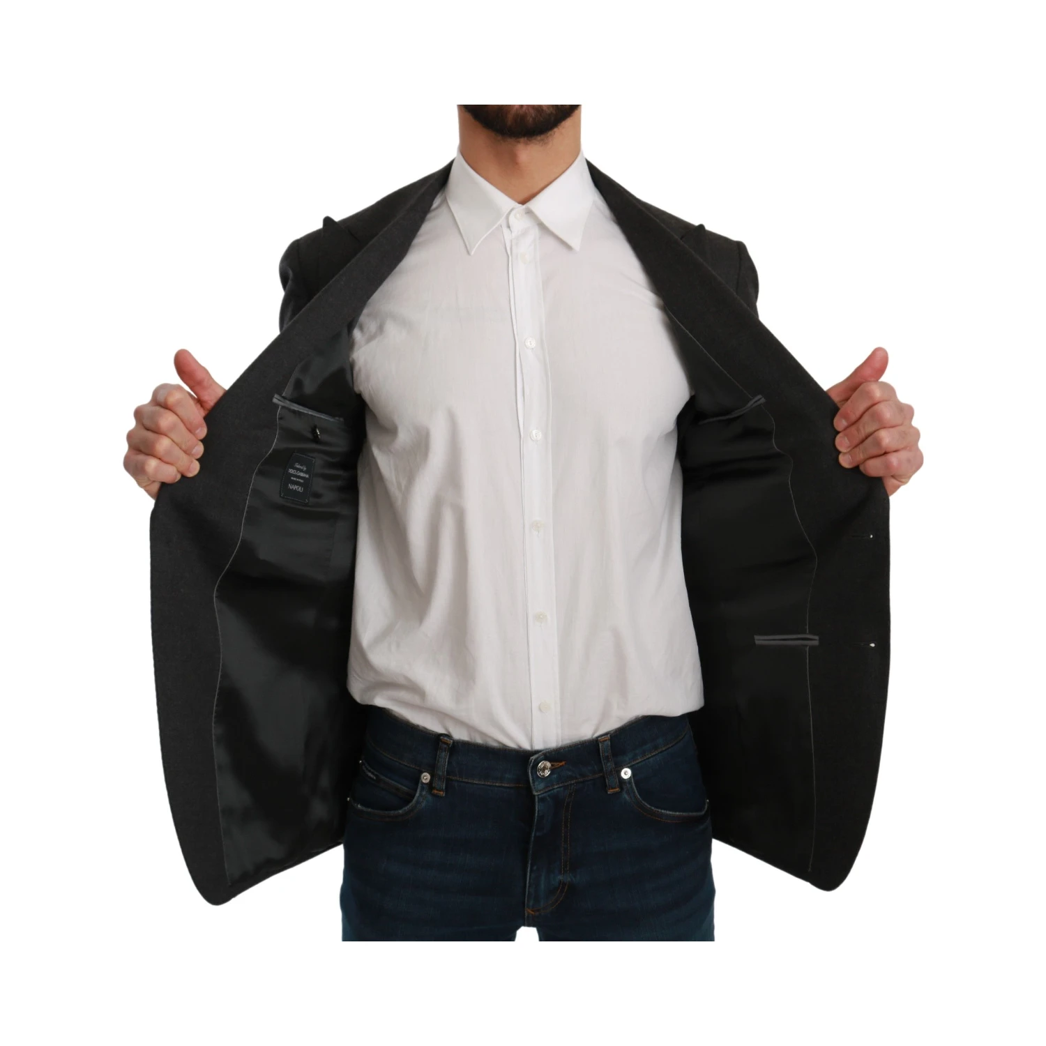 Gray NAPOLI Slim Fit Jacket Wool Blazer
