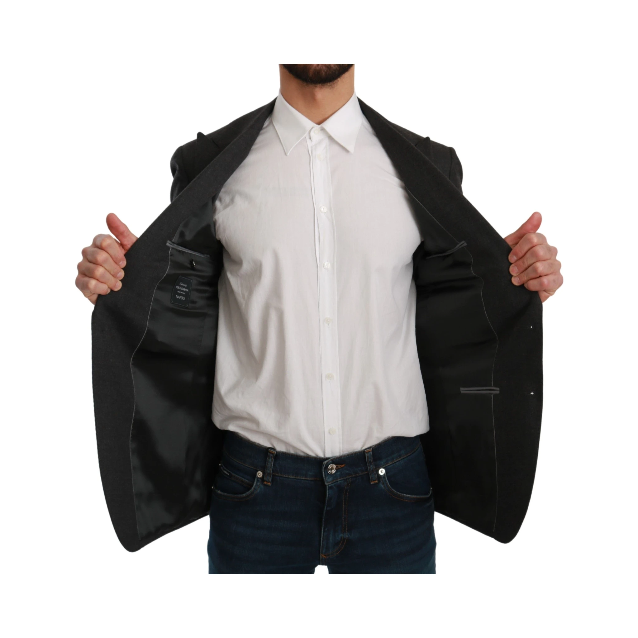 Gray NAPOLI Slim Fit Jacket Wool Blazer