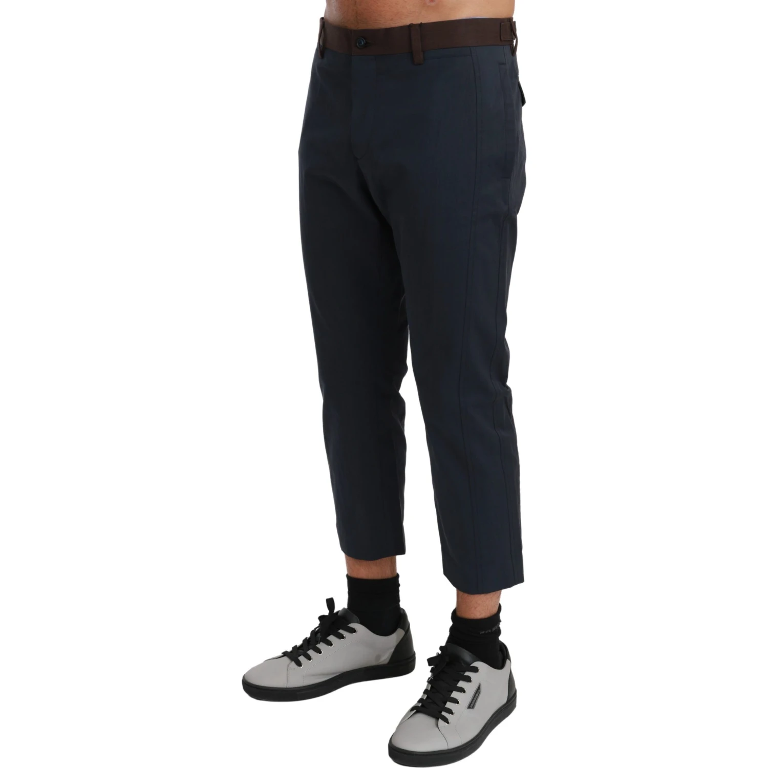 Brown Stripes Cropped Trousers Pants