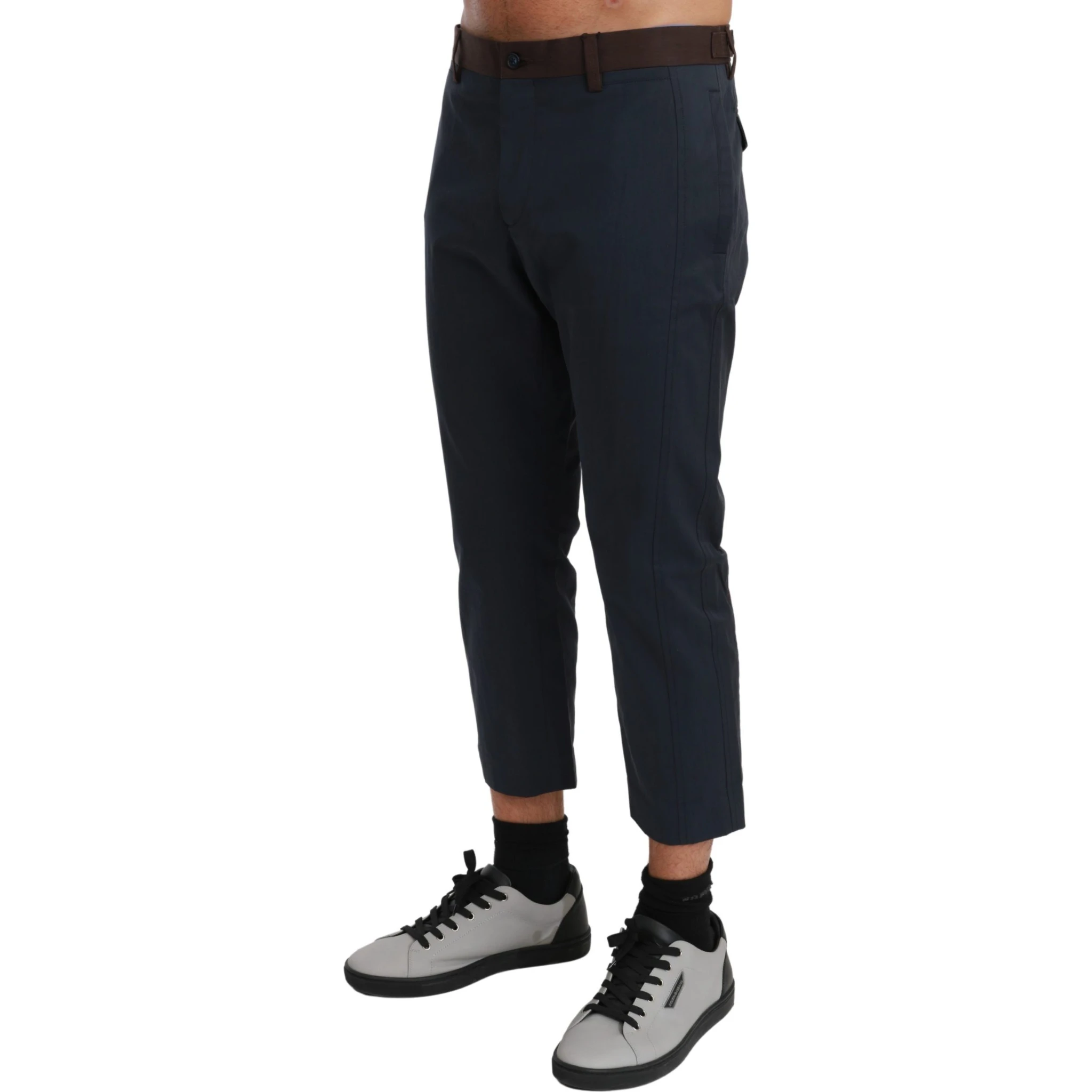 Brown Stripes Cropped Trousers Pants