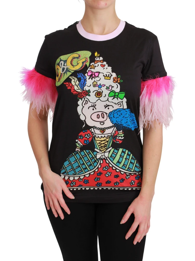 Black YEAR OF THE PIG Top Cotton  T-shirt