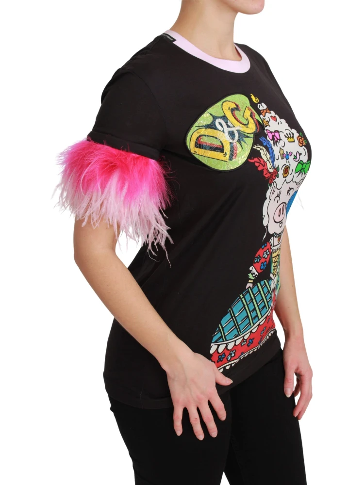 Black YEAR OF THE PIG Top Cotton  T-shirt alternative