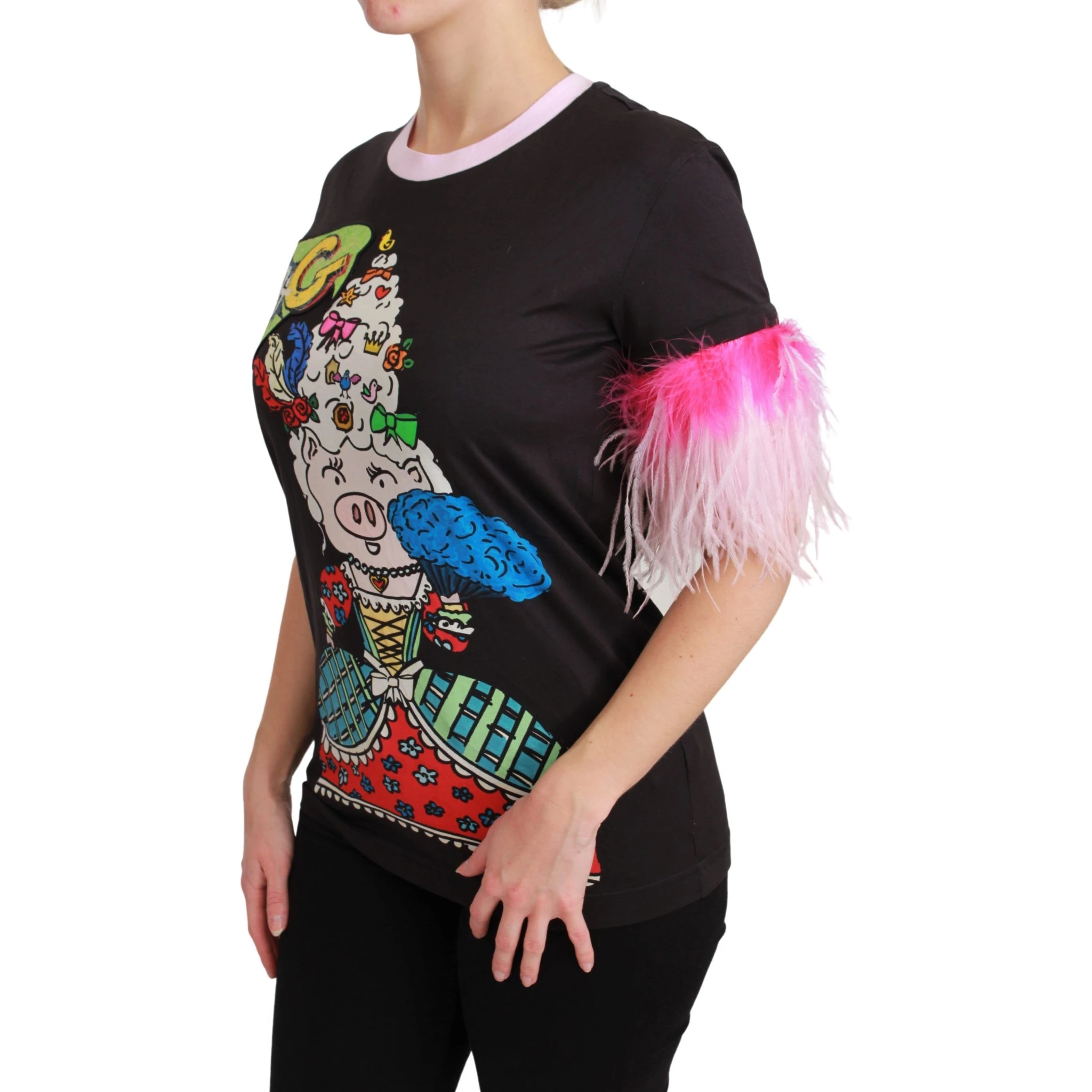 Black YEAR OF THE PIG Top Cotton  T-shirt