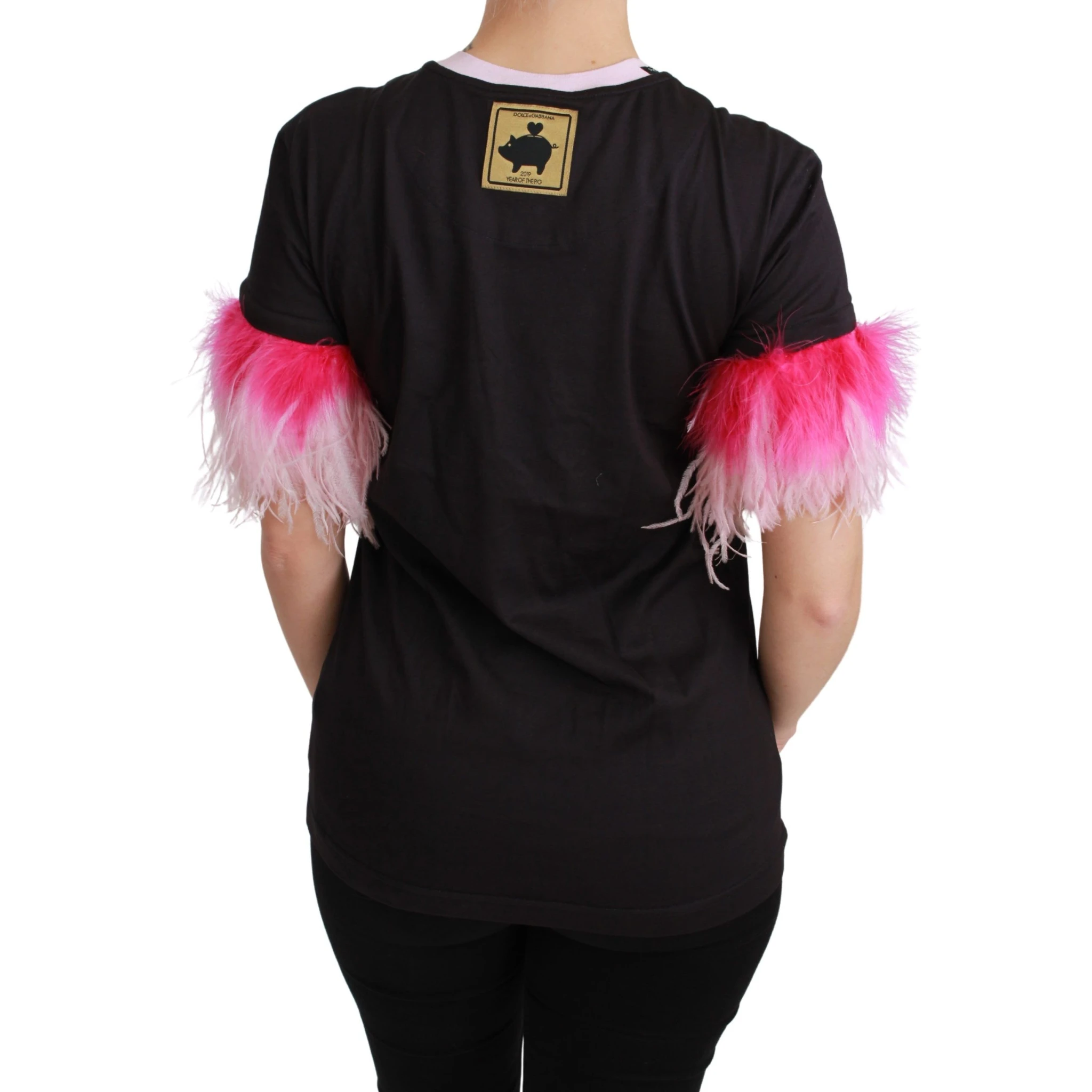 Black YEAR OF THE PIG Top Cotton  T-shirt