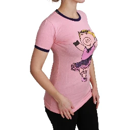 Pink YEAR OF THE PIG Top Cotton T-shirt