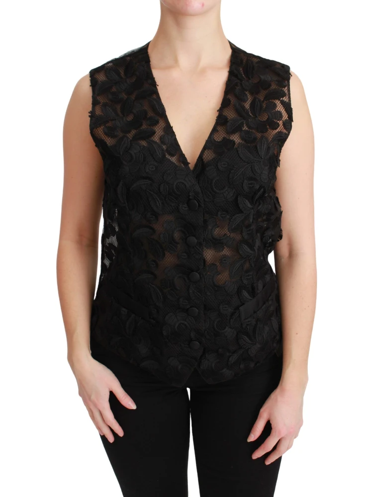 Black Floral Brocade Top Gilet Waistcoat
