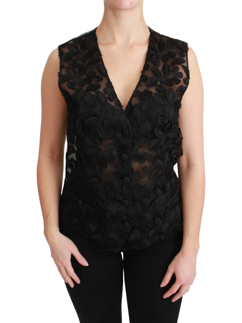 Black Floral Brocade Top Gilet Waistcoat