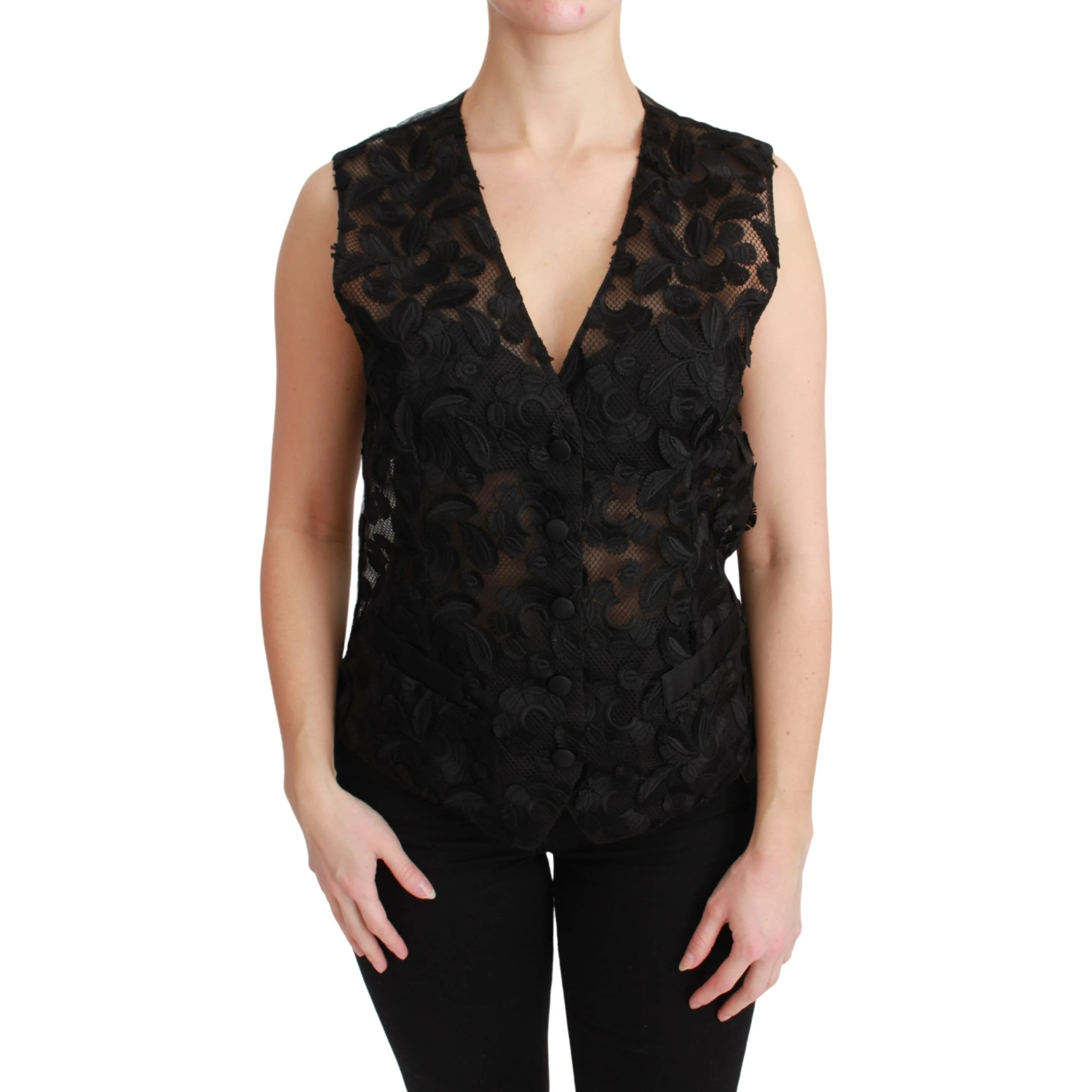 Black Floral Brocade Top Gilet Waistcoat