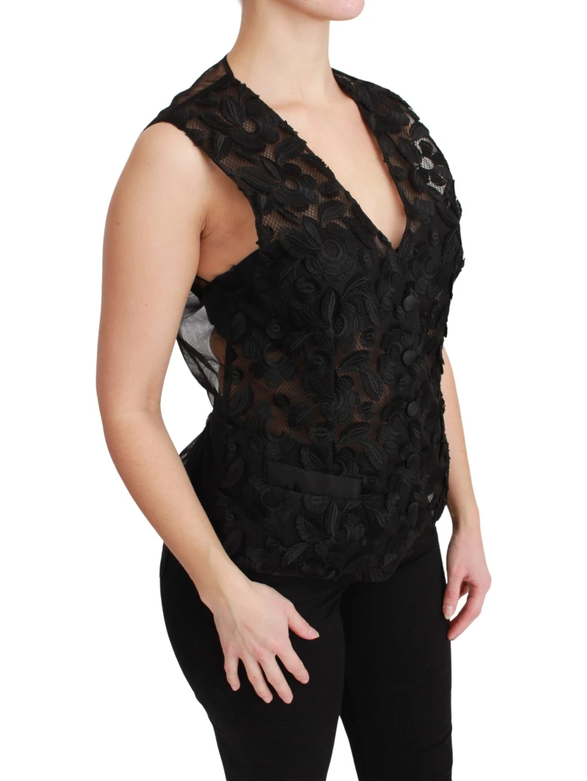 Black Floral Brocade Top Gilet Waistcoat