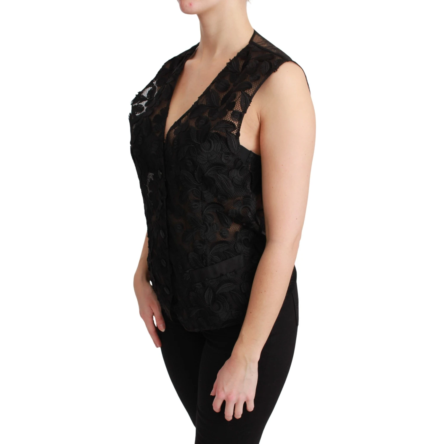 Black Floral Brocade Top Gilet Waistcoat