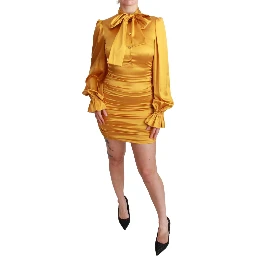 Yellow Silk Stretch Sheath Bodycon Mini Dress
