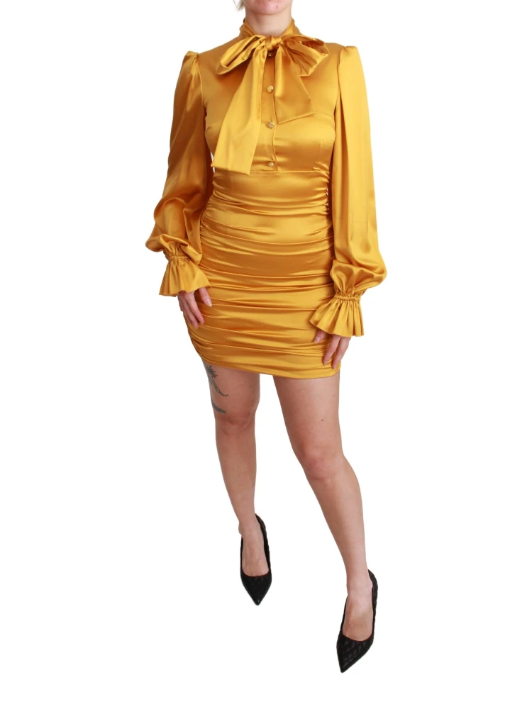 Yellow Silk Stretch Sheath Bodycon Mini Dress