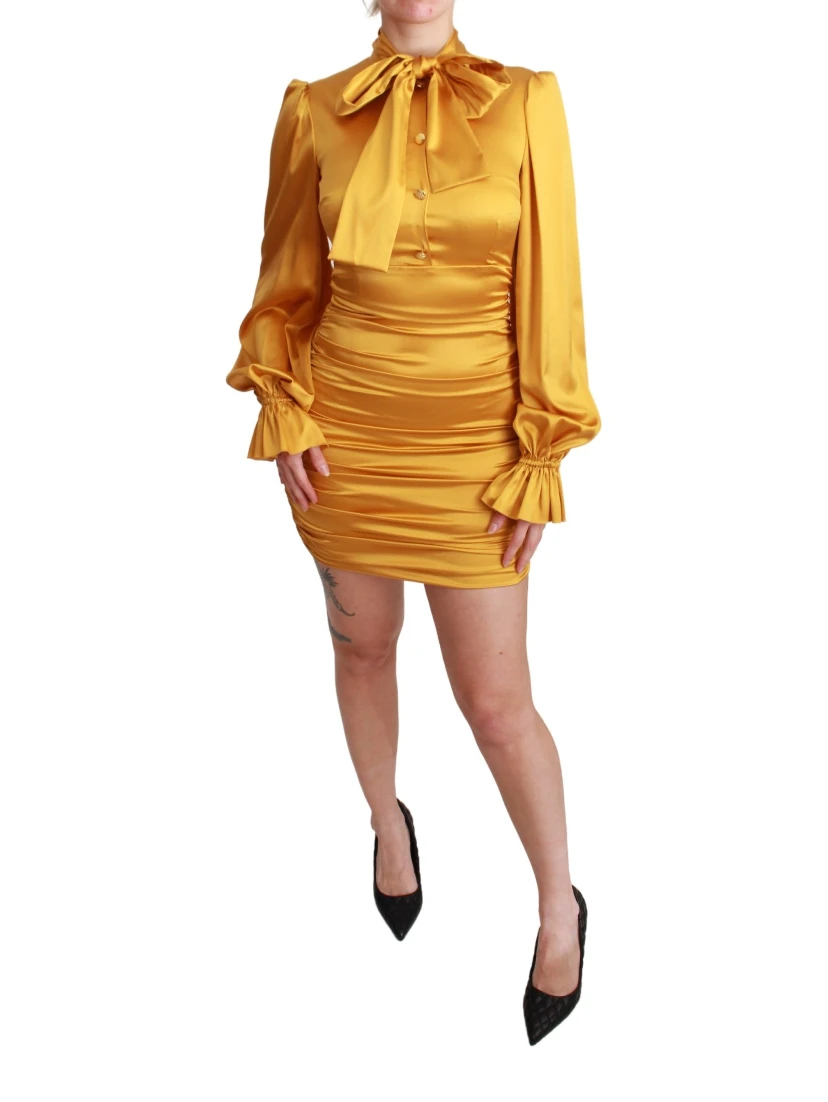 Yellow Silk Stretch Sheath Bodycon Mini Dress