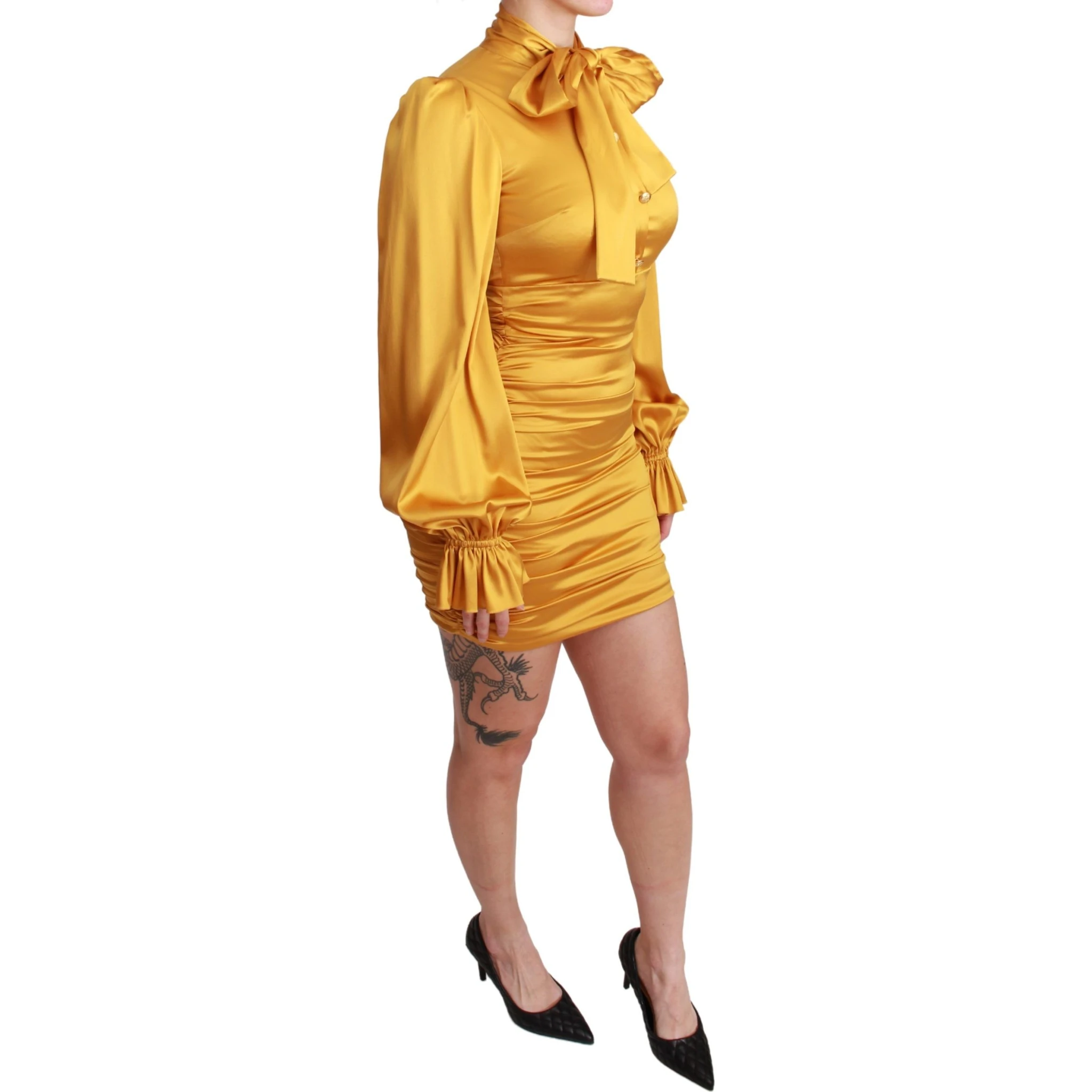 Yellow Silk Stretch Sheath Bodycon Mini Dress