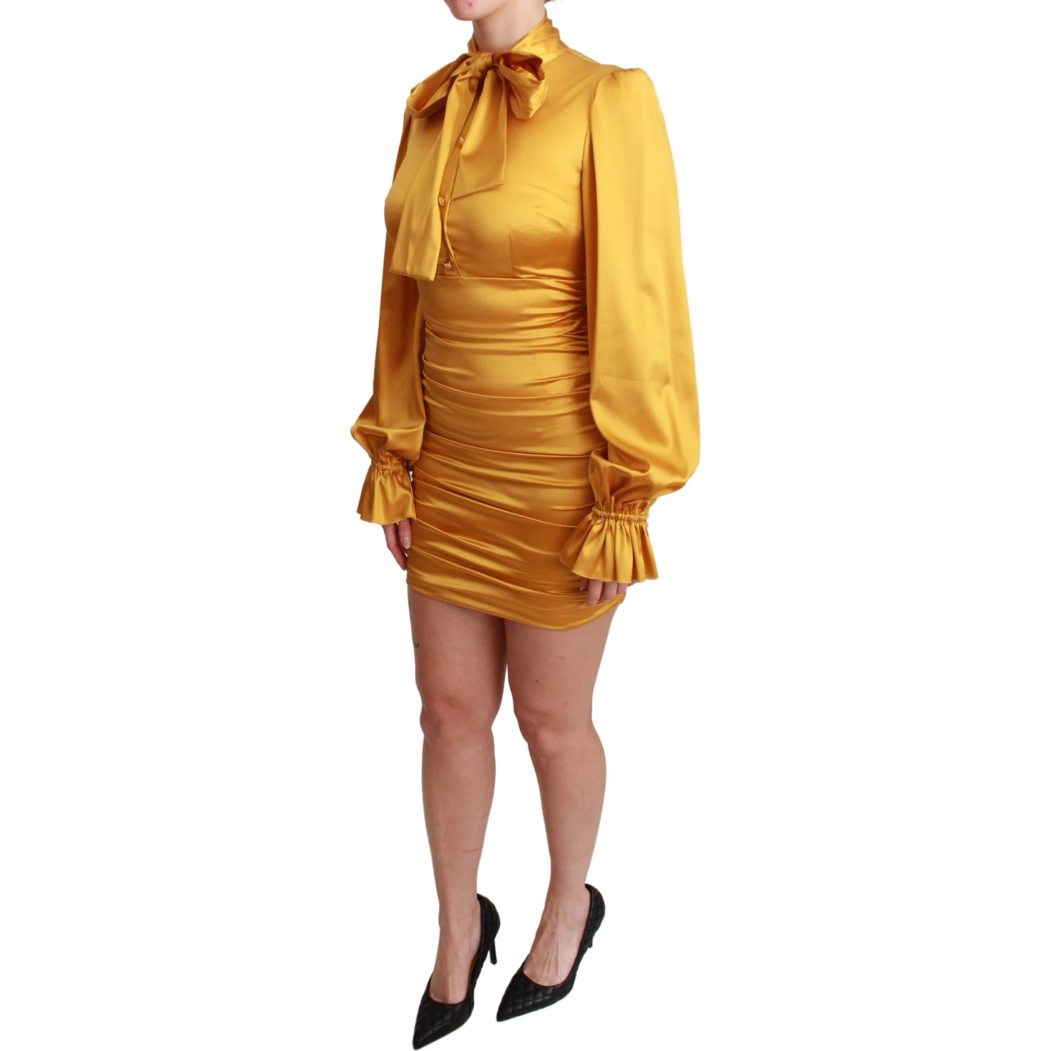 Yellow Silk Stretch Sheath Bodycon Mini Dress