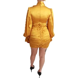 Yellow Silk Stretch Sheath Bodycon Mini Dress