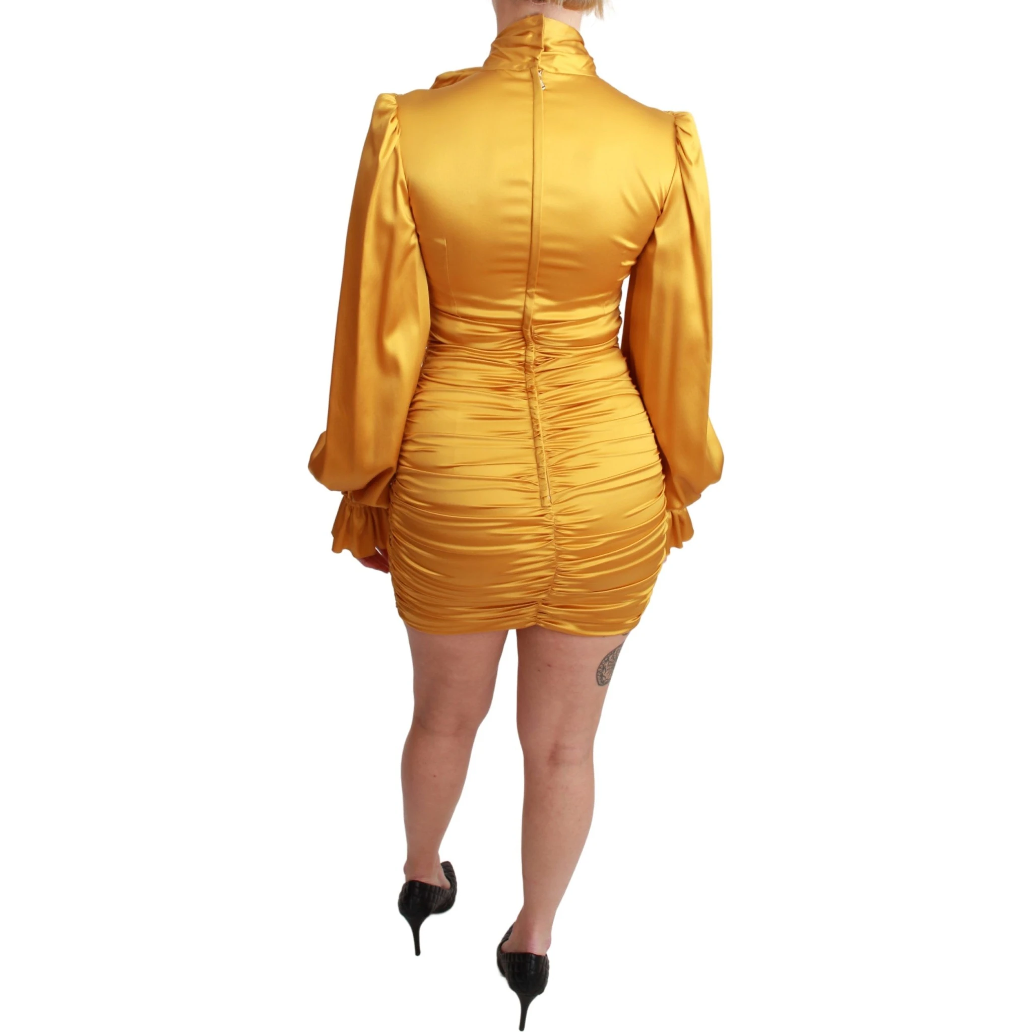 Yellow Silk Stretch Sheath Bodycon Mini Dress
