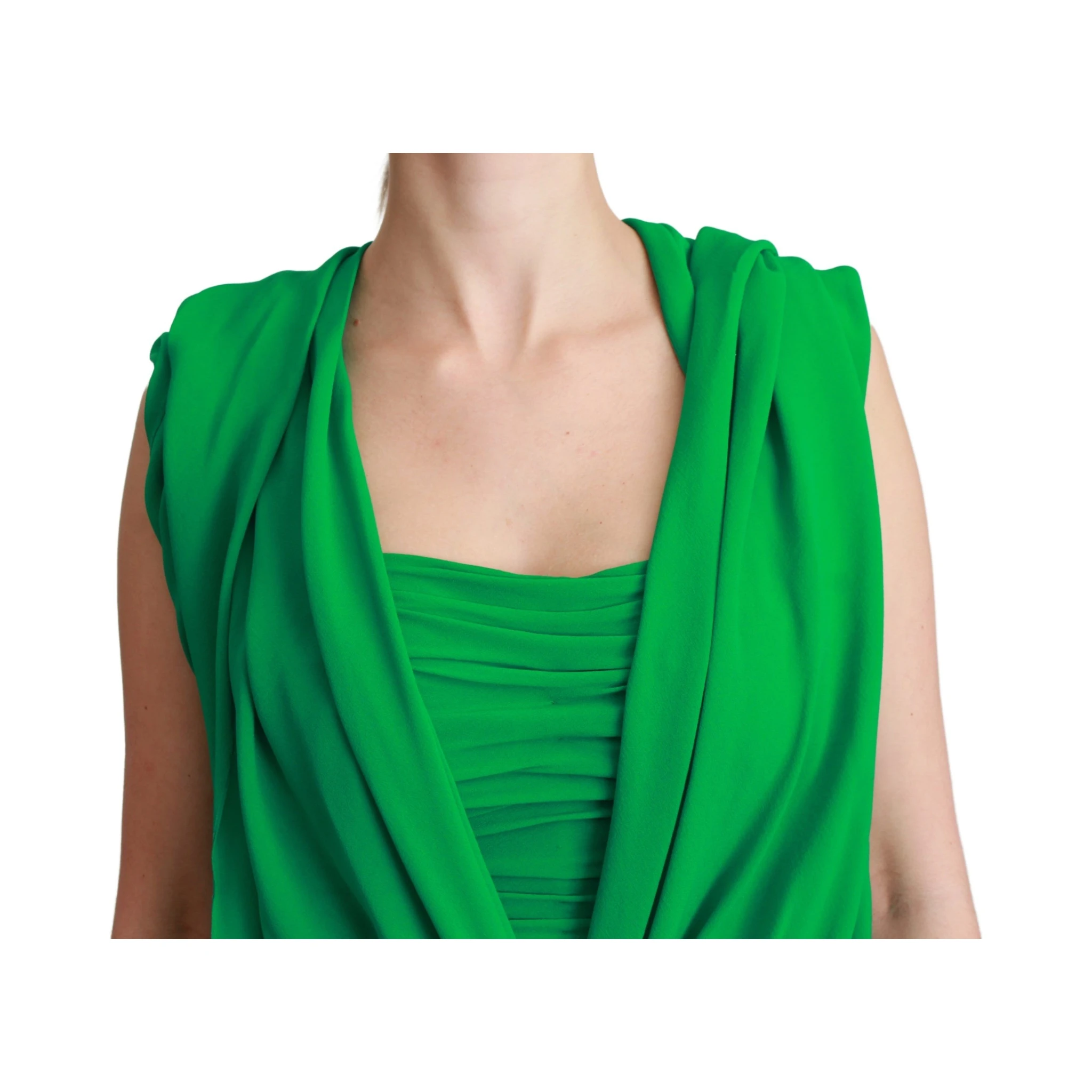 100% Silk Green Sleeveless Pleated Maxi Dress