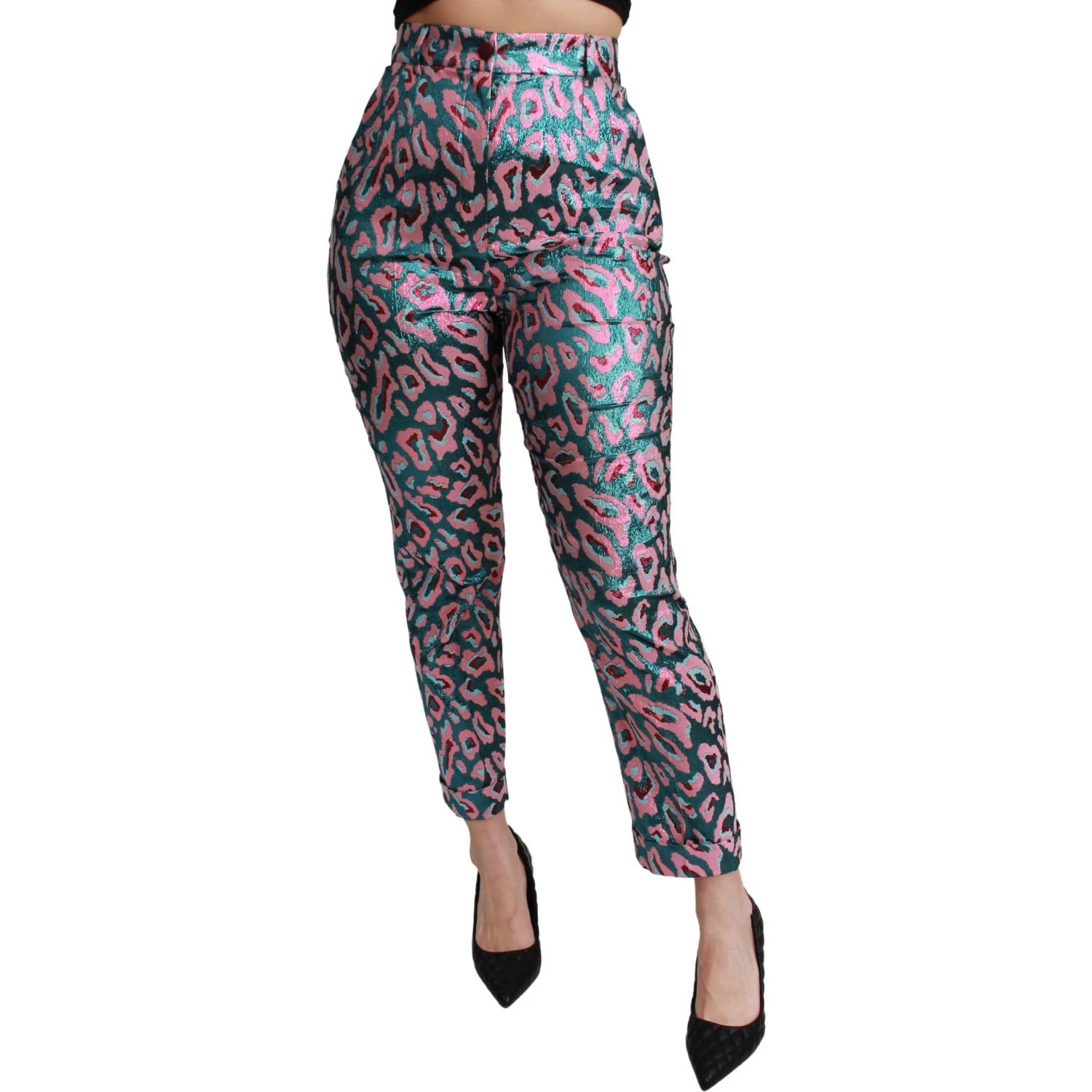 Multicolor Patterned Cropped High Waist Pants