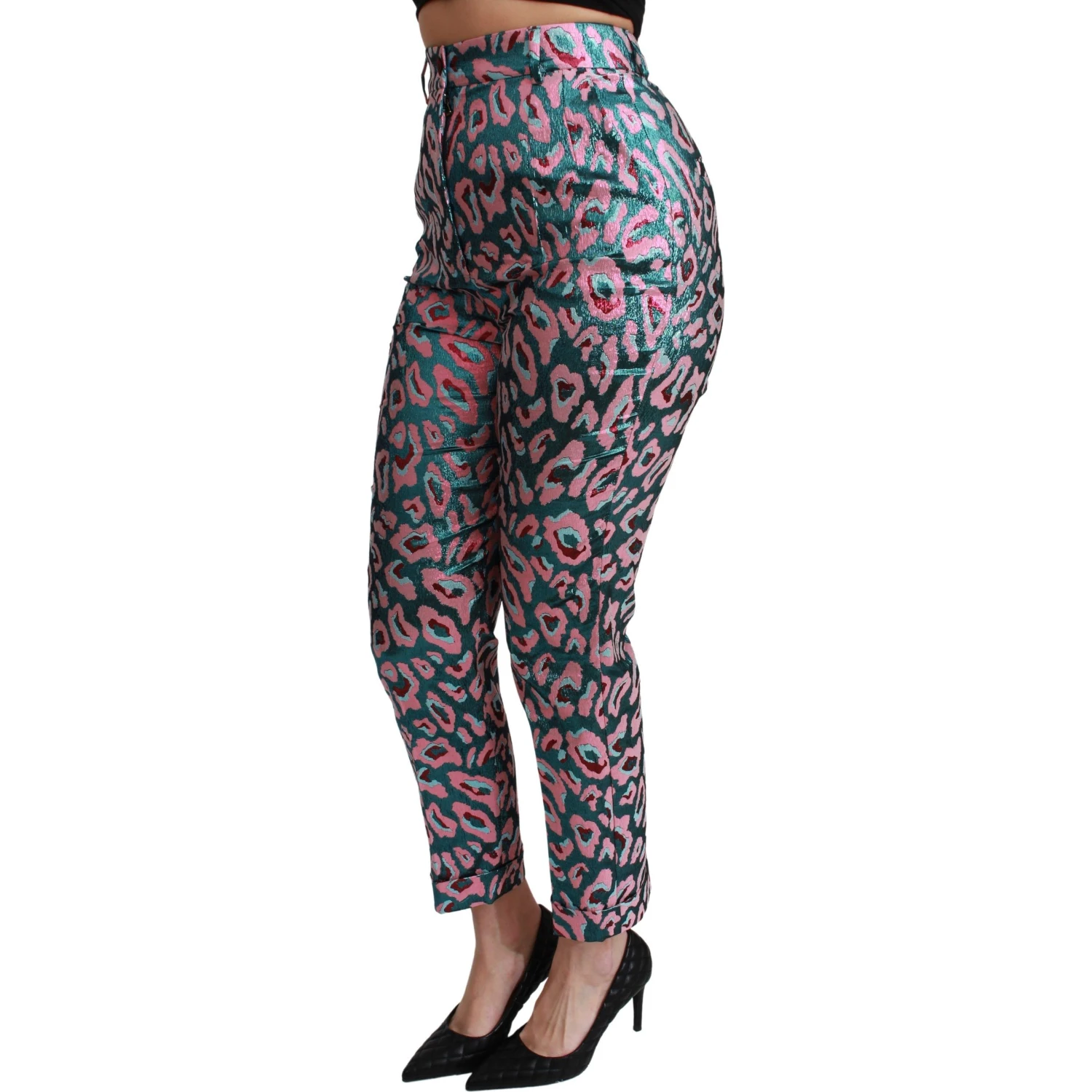 Multicolor Patterned Cropped High Waist Pants