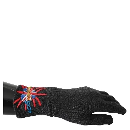 Gray #DGLovesLondon Embroidered Wool Gloves