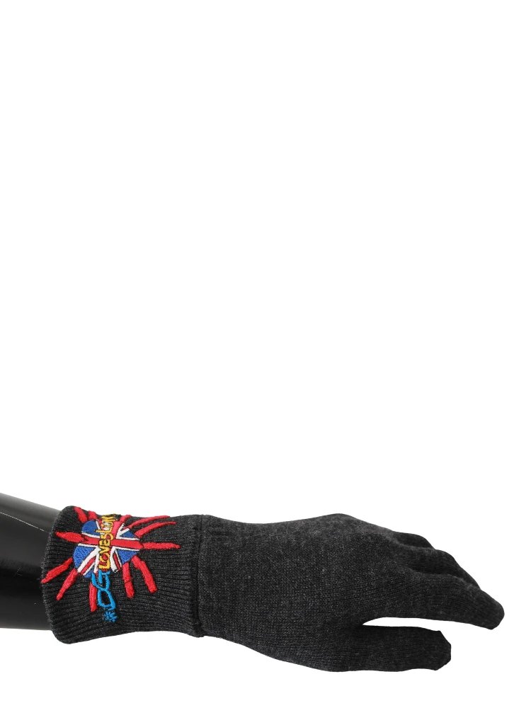 Gray #DGLovesLondon Embroidered Wool Gloves