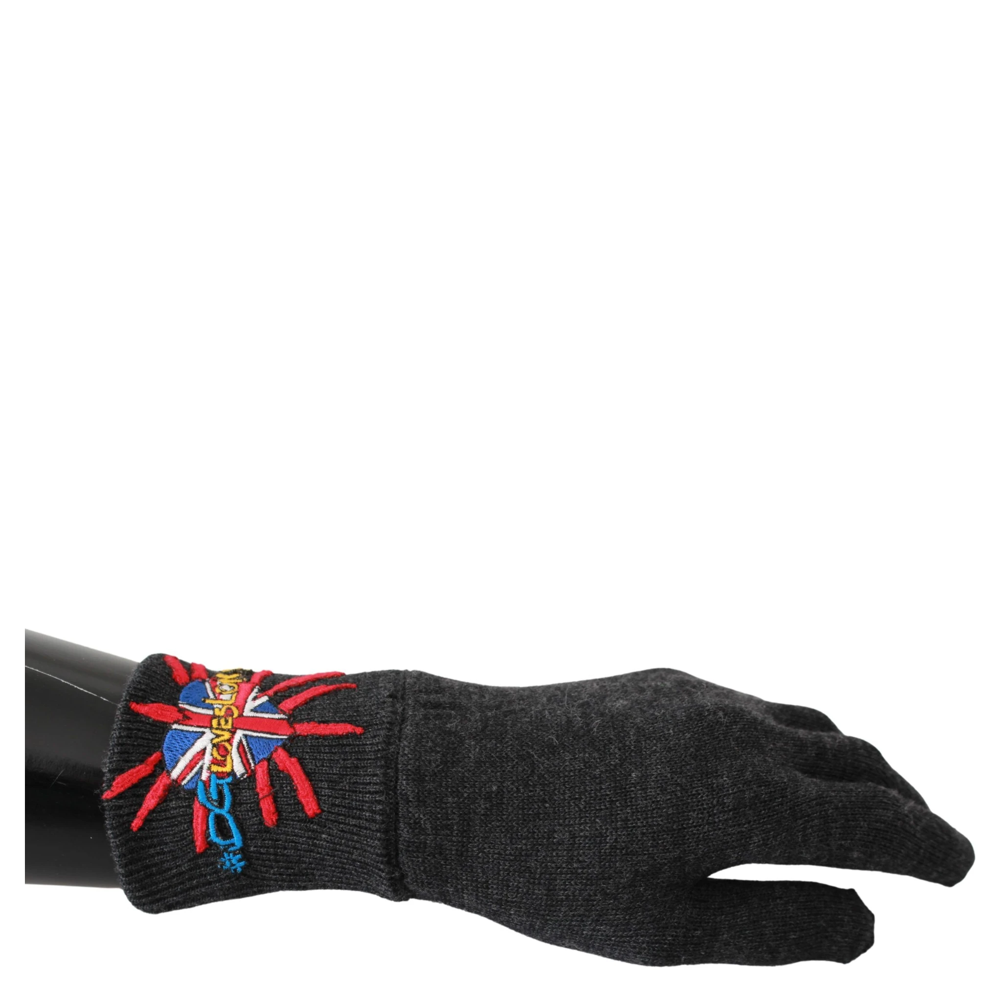 Gray #DGLovesLondon Embroidered Wool Gloves