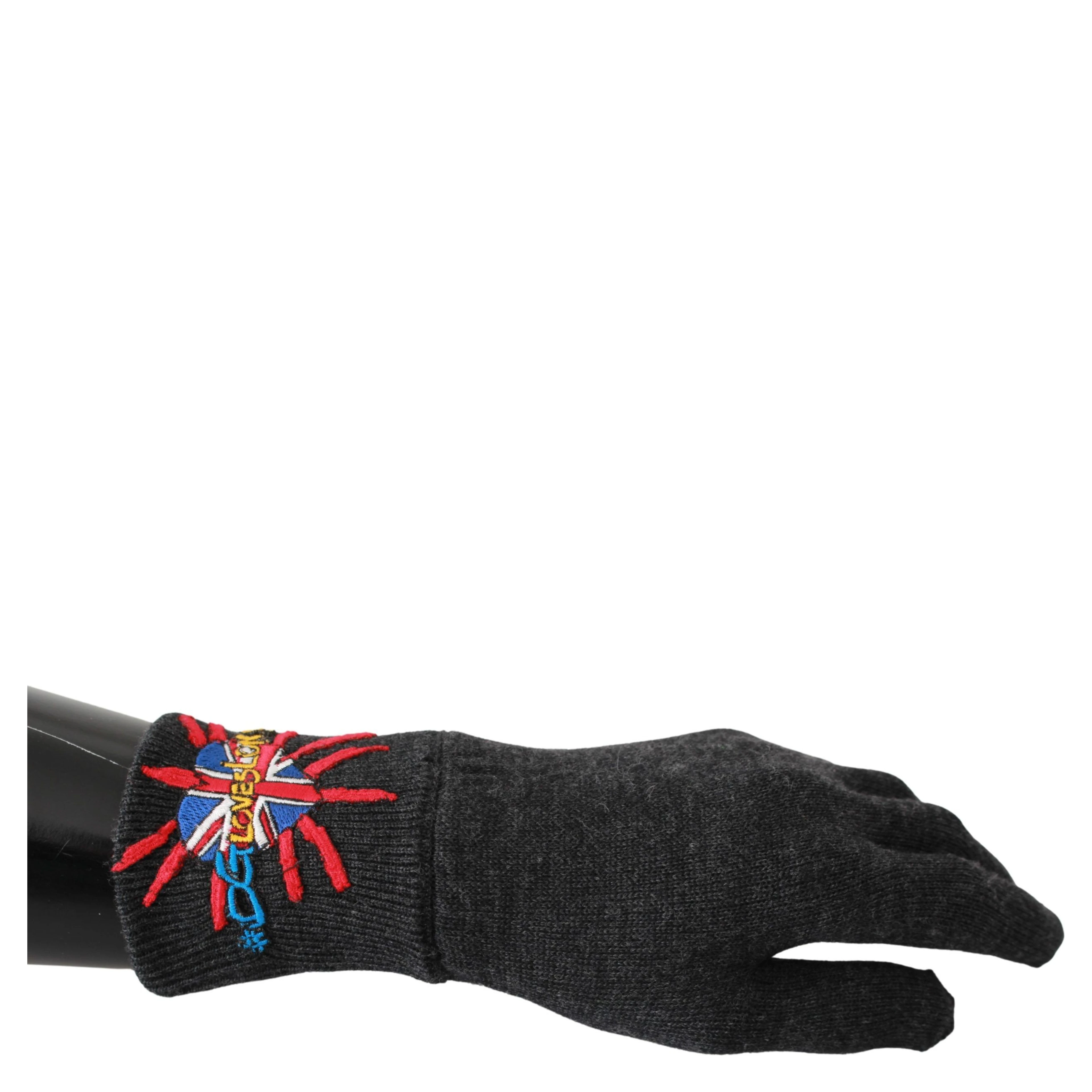 Gray #DGLovesLondon Embroidered Wool Gloves