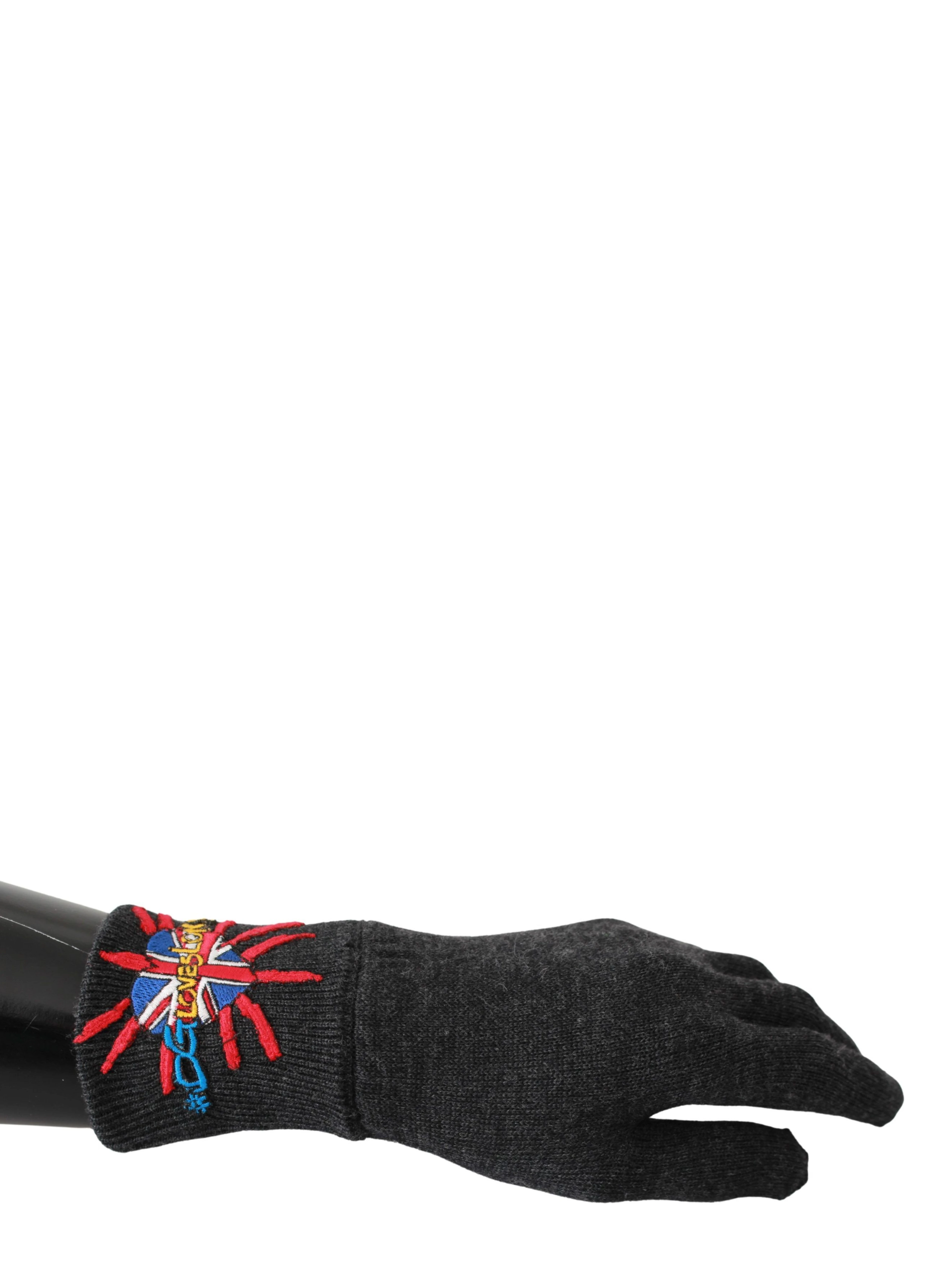 Gray #DGLovesLondon Embroidered Wool Gloves