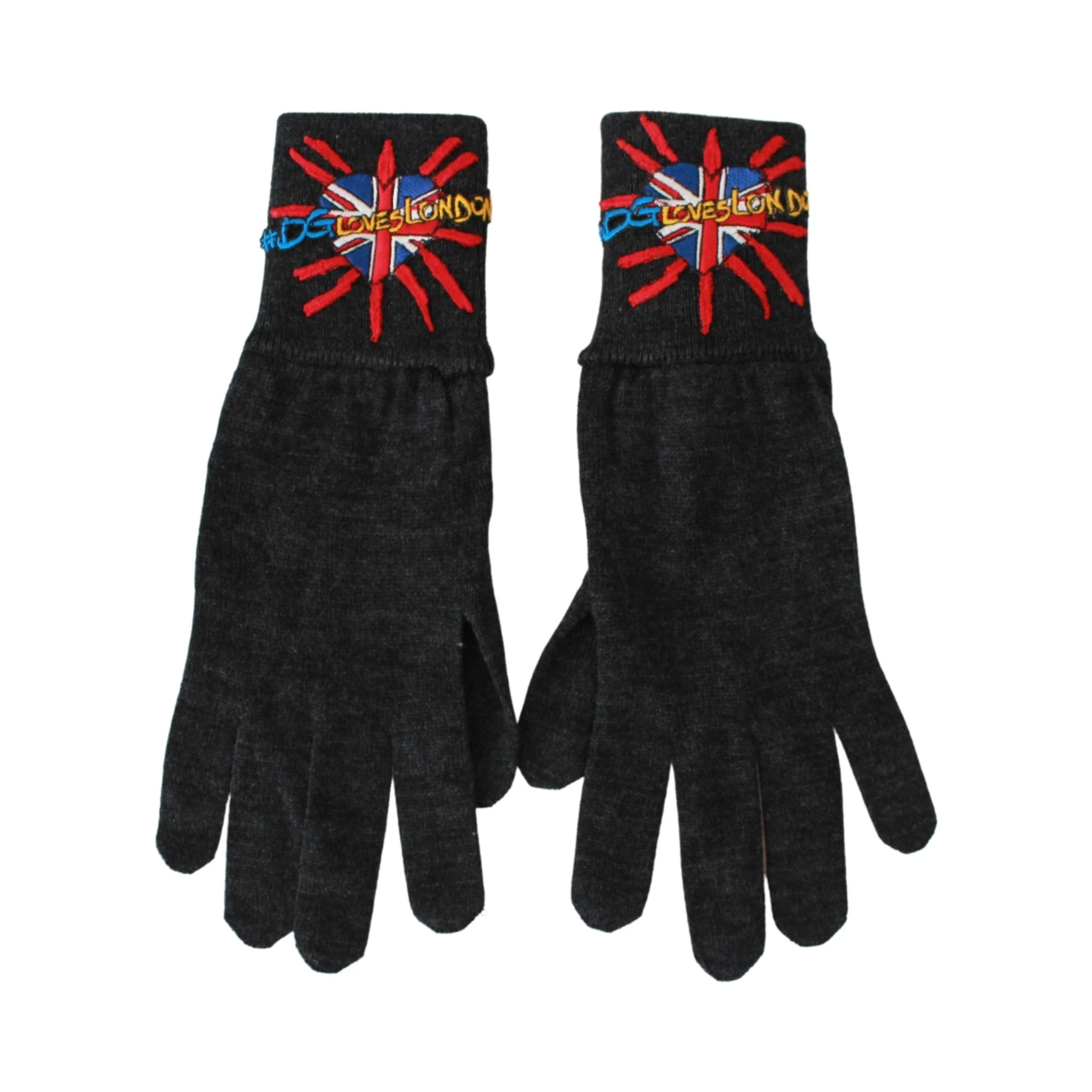 Gray #DGLovesLondon Embroidered Wool Gloves