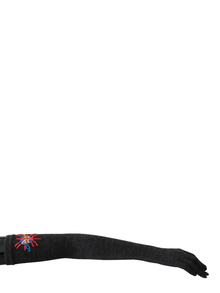 Gray #DGLovesLondon Embroidered Virgin Wool Gloves