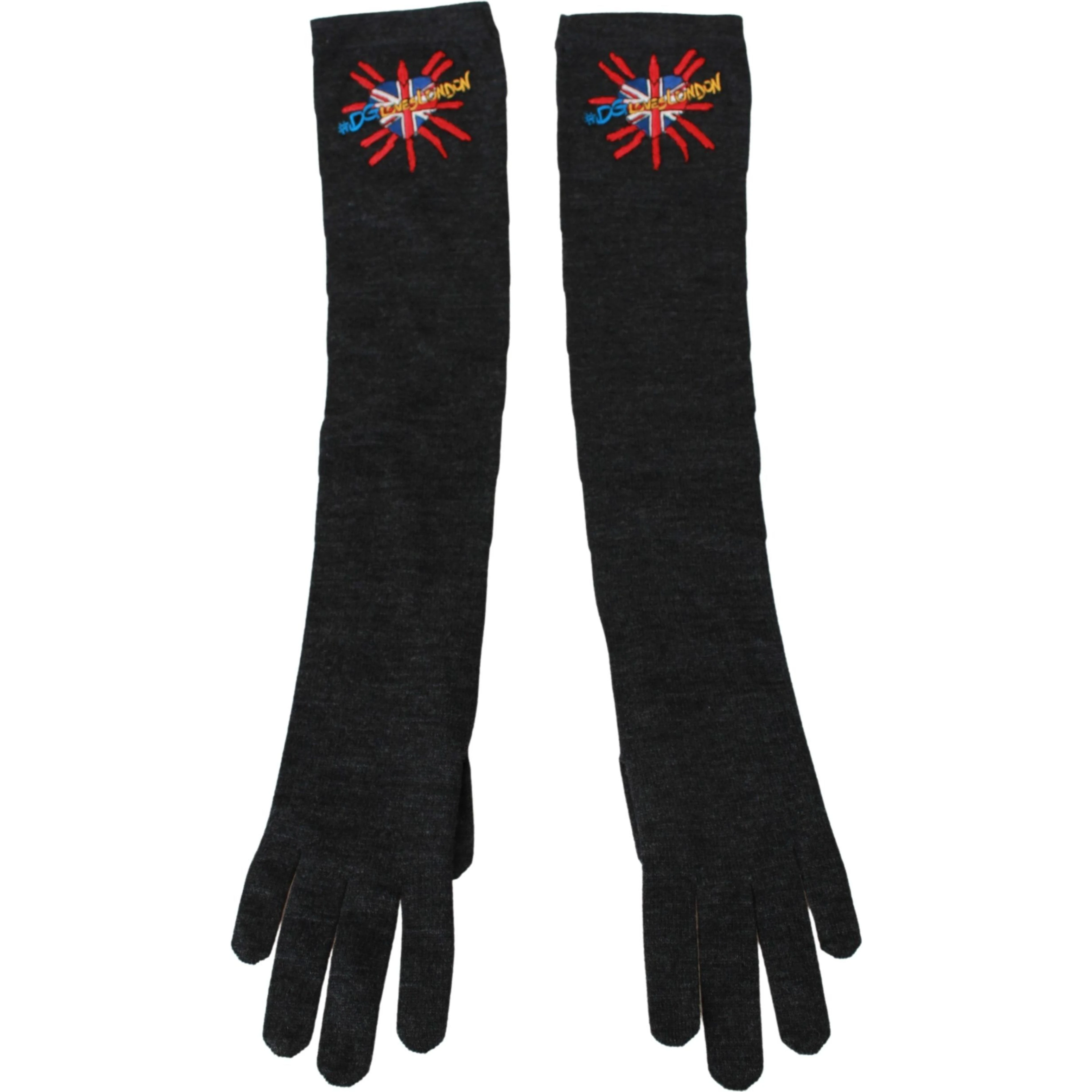 Gray #DGLovesLondon Embroidered Virgin Wool Gloves