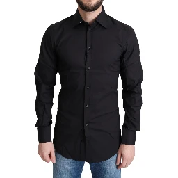 Black Cotton Blend Formal Dress Shirt