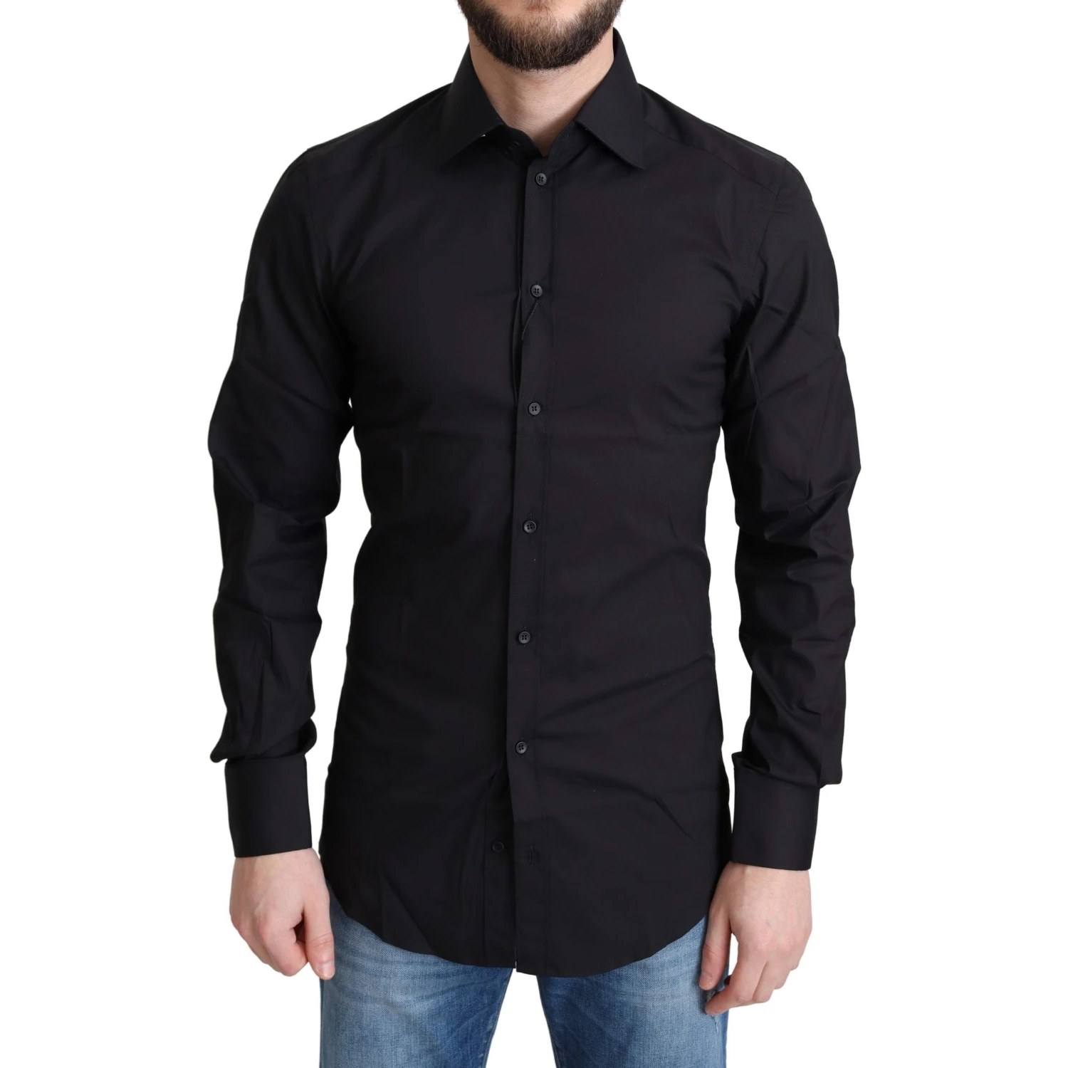 Black Cotton Blend Formal Dress Shirt