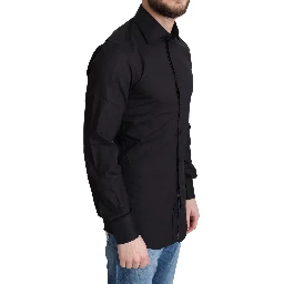 Black Cotton Blend Formal Dress Shirt
