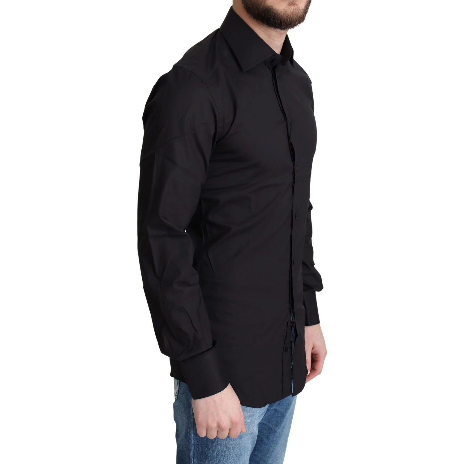 Black Cotton Blend Formal Dress Shirt