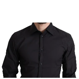 Black Cotton Blend Formal Dress Shirt