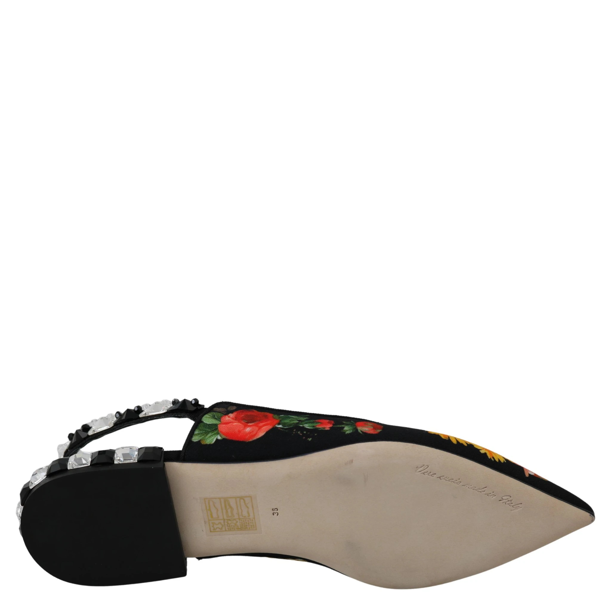 Black Floral Crystal Slingbacks Flats Shoes