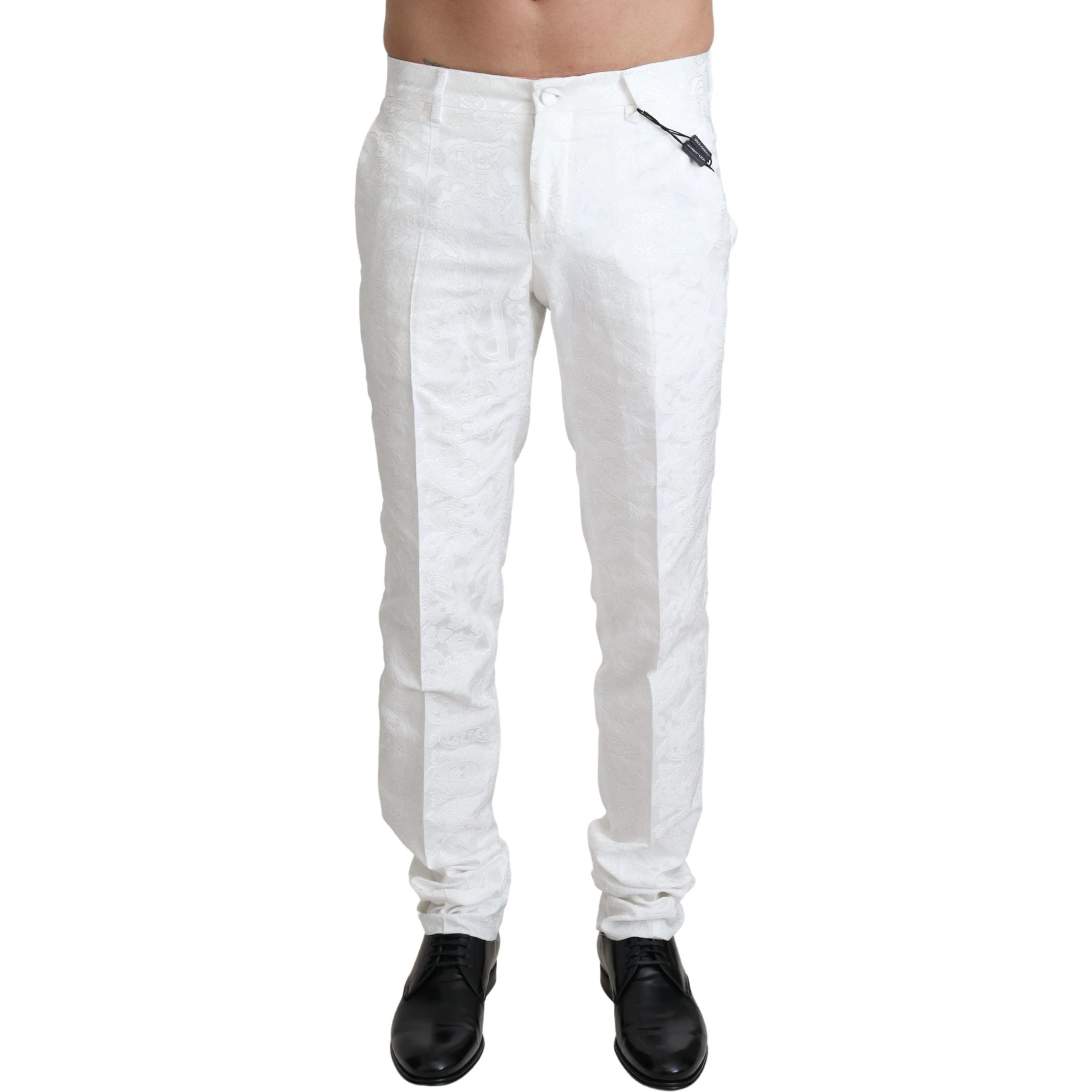 White Brocade Jaquard Dress Trouser Pants