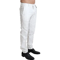 White Brocade Jaquard Dress Trouser Pants