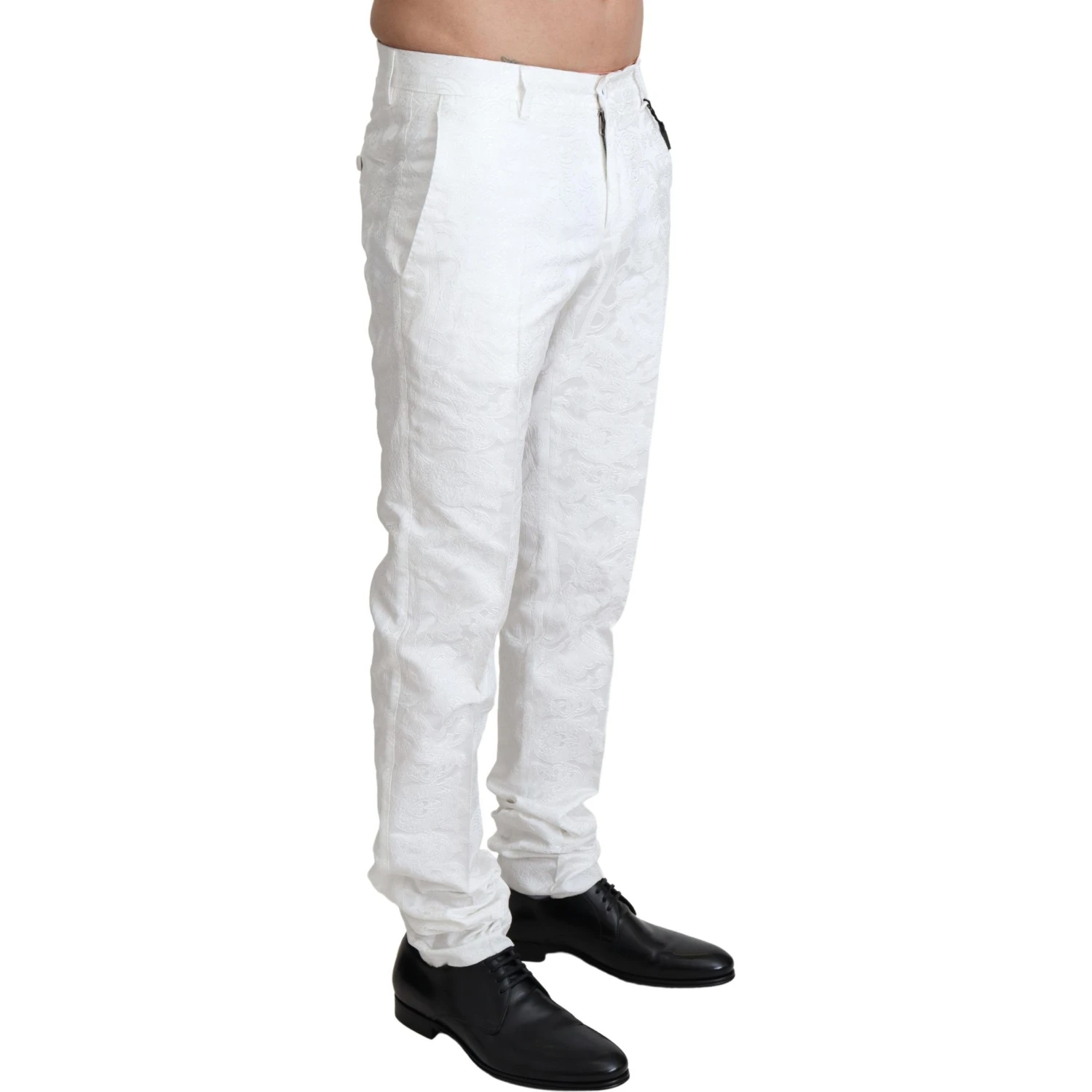 White Brocade Jaquard Dress Trouser Pants