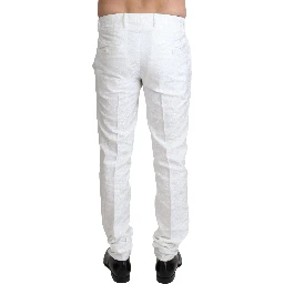 White Brocade Jaquard Dress Trouser Pants